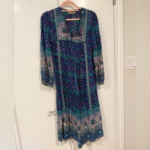 Bohemian Floral Midi Dress vintage Indian cotton